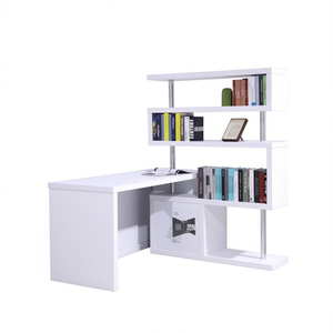 Bureau blanc avec support d'affichage, design moderne et minimaliste, bureau informatique pour usage professionnel, autoportant, assemblage requis - Product Image 1
