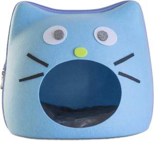 Lichtblauw Vilt Cubby Cat Face Versierde Dierenhuis Even Groot Kattenbed - Product Image 4