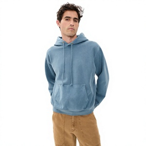 2026 Fall/Winter Casual <b>Pullover</b> Hooded Sweatshirt for <b>Men</b> 100% Cotton Denim Blue Oversized Washed Sweatshirt - Product Image 1