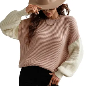 Venta al por mayor Niñas New <span class=keywords><strong>Jersey</strong></span> Primavera Otoño Match Color Cuello redondo Top de punto Suéter Batwing Suéter de manga larga - Product Image 1