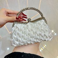 Pochette de soirée rétro européenne en satin plissé ornée de strass, forme coquille, avec fermoir kiss-lock, pour femme, poignée supérieure, idéale pour mariage, banquet, cocktail