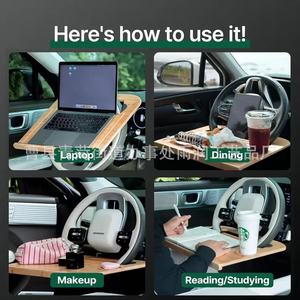 Bamboo Car Steering Wheel <b>Tray</b> Wooden Detachable Laptop <b>File</b> Holder For Car Interior Use - Product Image 4