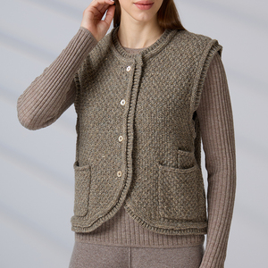 Gilet en tricot pour femme sur mesure OEM ODM, automne-hiver, vintage, en laine, col rond, cardigan avec boutons - Product Image 4