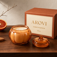 Arovi - Bougie parfumée à la citrouille pour Thanksgiving et Halloween, 430g, pot en verre ambré avec couvercle en verre, boîte cadeau personnalisée avec logo