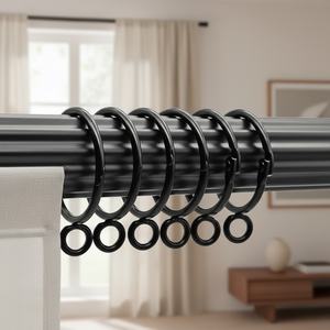 YIWANG Clip de rideau de douche en métal noir, anneaux à charnière, crochets de rideau au design moderne - Product Image 1