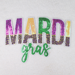 Accessoires de vêtements personnalisés, patch en sequins chenille avec lettres Mardi Gras, grand patch thermocollant, masque, sequins pour vêtements, fête de carnaval - Product Image 2