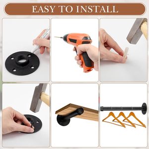 12 Soportes de Pared Industriales de Hierro con Recubrimiento de Polvo Negro para Bricolaje, Soportes Rústicos de Una Sola Cara para Colgar Tubos y Estantes Flotantes - Product Image 5