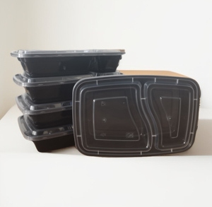 Dùng Một Lần 2-Ngăn Nhựa Thực Phẩm Đóng Gói Hộp Cơ Sở Màu Đen Với Rõ Ràng Nắp Lò Microwave Hộp Ăn Trưa Container Heatable - Product Image 1