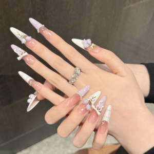 Diseño #2866 Pintura a mano <span class=keywords><strong>de</strong></span> lujo 3D Flor <span class=keywords><strong>Tulipanes</strong></span> Nail Art High End French Bowknot Cubierta completa Prensa en las <span class=keywords><strong>uñas</strong></span> Hecho a mano para niñas - Product Image 2