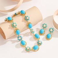 Nouvelle Collection 2026 : Parure de Bijoux Bohème Occidentale Plaqué Or Véritable avec Fleur, Turquoise et Perles pour Mariage Indien – Pour Femme