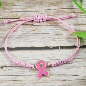 Pulsera de Lazo Rosa Ajustable Hecha a Mano para Mujer, Pulsera con Dijes de Moda, Regalo para Sobrevivientes de la Salud - Product Image 4