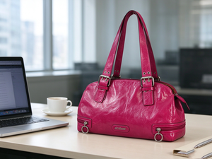 Sac à bandoulière en similicuir brillant avec boucle métallique décorative, plusieurs poches zippées, grande capacité, sac bowling quotidien - Product Image 6
