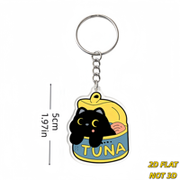 Porte-clés en acrylique chat noir mignon dans une boîte de thon, breloque gourmande pour clés et sacs, accessoire unique et fantaisiste pour les amateurs de chats et de fruits de mer