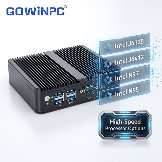 Fanless Industrial PC J6412 J4125 Quad Core 4*USB3.0 Dual LAN Mini PC for Control System 9-36V 2COM