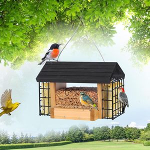 Çift <span class=keywords><strong>Suet</strong></span> kafes ve büyük tohum kapasitesi ile açık havada ahşap kuş besleyici için asılı ahşap kuş besleyici - Product Image 6