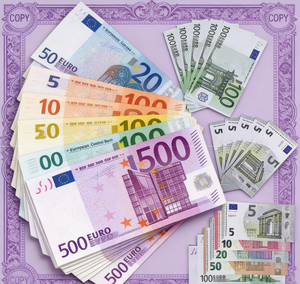 Accessoire de <span class=keywords><strong>film</strong></span> : Billets de banque euro en sachet, fantaisie pour fêtes, films, Pâques, Diwali, Thanksgiving, spectacles de scène et farces du Poisson d'avril - Product Image 1