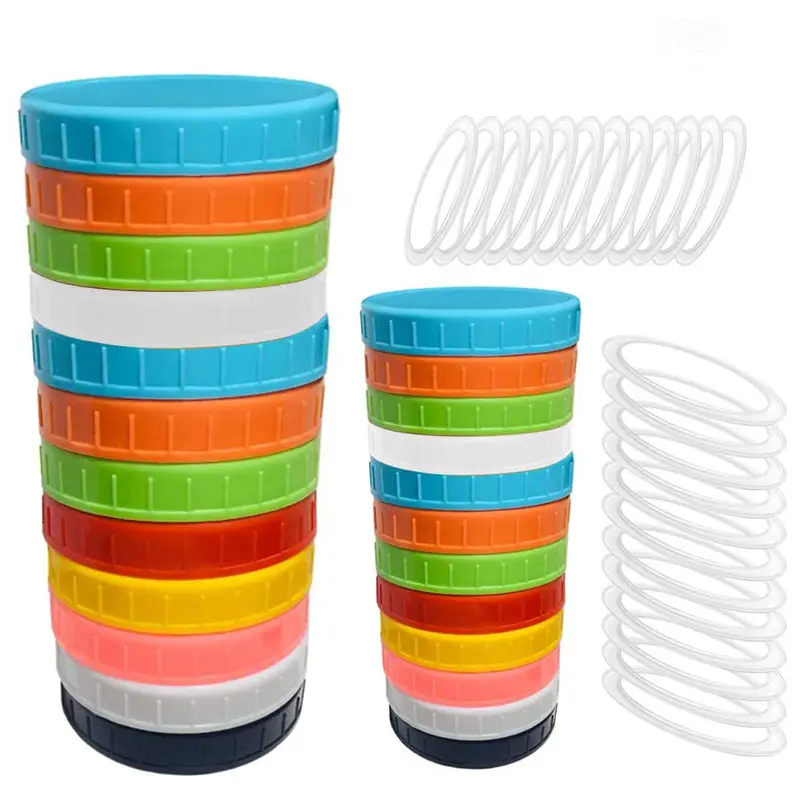 New Arrival 16 Pack 70mm Plastic Mason Jar Lids Fits Ball Colored Storage Caps for Canning Jars