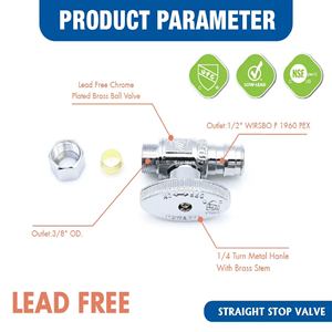 Válvula de Cierre Recta de Latón Cromado de Bajo Contenido de Plomo con Certificación NSF KING SMART UPC de 1/4 de Giro, 1/2" PEX-A (Envío Gratuito a EE. UU. y Canadá) - Product Image 2