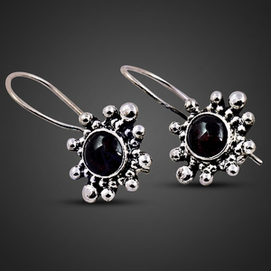 Pendientes de aro con forma de flor de plata tibetana de Art Palace con piedra de ónix, joyería de estilo vintage para mujer - Product Image 3