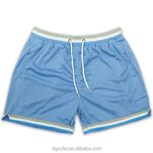 夏季健身房运动男士定制刺绣7英寸内接缝压缩衬里篮球双层网眼短裤带口袋