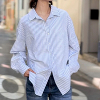Chemises rayées personnalisées, polos brodés, chemises boutonnées à fines rayures bleues, chemises à rayures brodées au dos