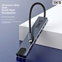 Adaptateur Hub USB-C 8-en-1 avec Ethernet pour USB 2.0, USB 3.0 4K, Lecteur de Cartes SD, Recharge PD, en Alliage d'Aluminium Argenté – En Stock
