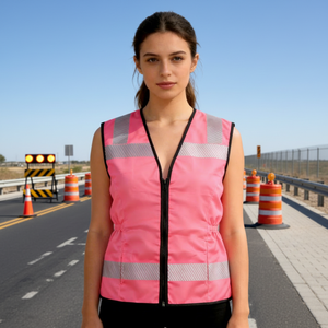 Gilet de course réfléchissant imperméable rose haute visibilité ANSI Classe 2 pour femmes, logo personnalisé, vêtements de sécurité pour la construction - Product Image 1