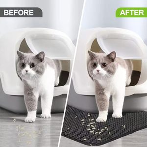 Tapis à litière pour chat Eva double couche, forme ovale, gris, noir, blanc cassé, bleu, rose, facile à nettoyer, anti-éclaboussures de sable. - Product Image 2