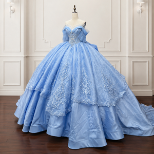 Vestido de Gala Azul Moderno para Quinceañera Lsmc138 con Cola Real y Decoración de Encaje, Tallas Grandes, Formal para Mujer Jancember - Product Image 3