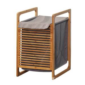 <b>Bamboo</b> fabric laundry <b>basket</b> for bathroom use, <b>bamboo</b> frame, Oxford cloth storage rack with movable handles and frame. - Product Image 3