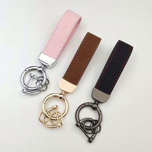 Custom Personalize Logo Anti-Lost <b>Car</b> Leather Keychain with Buckle <b>Ring</b> PU Leather Carabiner Keyring <b>Key</b> Fob Metal Stamped Blank - Product Image 2