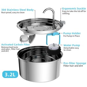 Distributeur d'eau automatique pour animaux de compagnie Petdom 3,2 l en acier inoxydable, Bebedero Fuente De Agua Para Gatos - Product Image 2