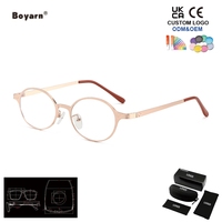Lunettes de soleil classiques rétro Boyarn, design vintage ovale, logo personnalisé, lunettes de soleil en métal de luxe pour femmes et hommes