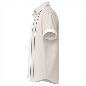 Chemise moderne couleur crème avec blocs de couleur, design simple à panneaux et manches courtes, style boutonné sur le devant - Product Image 3