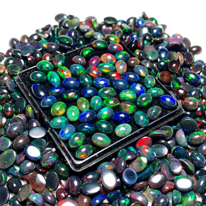 Opale d'Éthiopie noire naturelle, cabochon ovale, pierres précieuses en vrac avec jeu de couleurs, certifiées par un tiers pour la fabrication de bijoux - Product Image 1