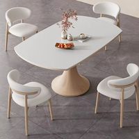 Table à manger extensible en bois massif de style français, avec plateau en pierre, ton crème, moderne et minimaliste, table basse double usage ronde ou carrée