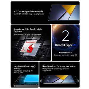 New Poco Pad X1 <b>Tablets</b> 11.2'' 3.2K 144Hz Display Snapdragon <b>7</b>+ Gen 3 Quad Speakers 8850mAh 45W Turbo Charging 13MP Wi-Fi - Product Image 4