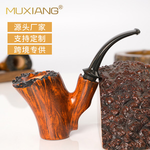 Muxiang Handmade Briar Wood Smoking Pipe Bent Type With Vulcanized Rubber Mouthpiece Tobacco Pipe For Men - Product Image 5