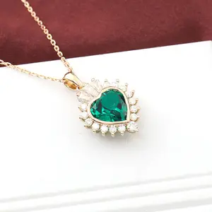 Eenvoudige Vrouwen Ontwerp Party Ketting 14 Karaats Goud Zambian Emerald Kralen Ketting 14 K Geel Gouden Sieraden