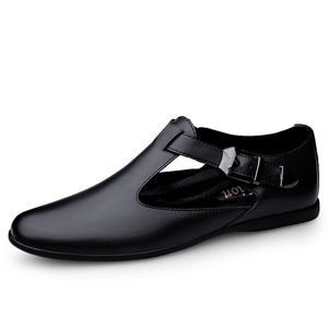 Sandales pour hommes, chaussures habillées uniformes, Oxford Derby, chaussures de cérémonie, chaussures de travail, chaussures d'extérieur, chaussures en cuir de vache véritable, ajourées, respirantes, à bout ouvert, pour l'été - Product Image 1