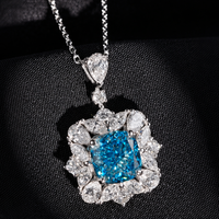 Pendentif en diamant de laboratoire bleu fantaisie taille coussin certifié IGI, en or massif 14K 18K, avec halo de diamants unique, idéal pour un cadeau