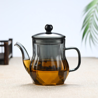 Théière en verre transparent résistant à la chaleur, faite à la main, avec infuseur en cristal et poignée colorée pour le thé vert