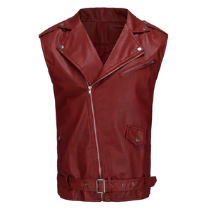 New Fashion Men's Winter Casual High Quality Breathable Leather Motorcycle Biker <b>Vest</b> with Zipper Closure Customizable Cowhide - Product Image 1