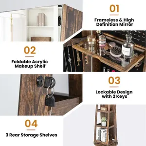 Moderno Mueble de Joyería de Vidrio con Luces LED Ajustables, Ecológico, Resistente al Agua, Montaje en Pared para Dormitorio o Vestidor - Product Image 4