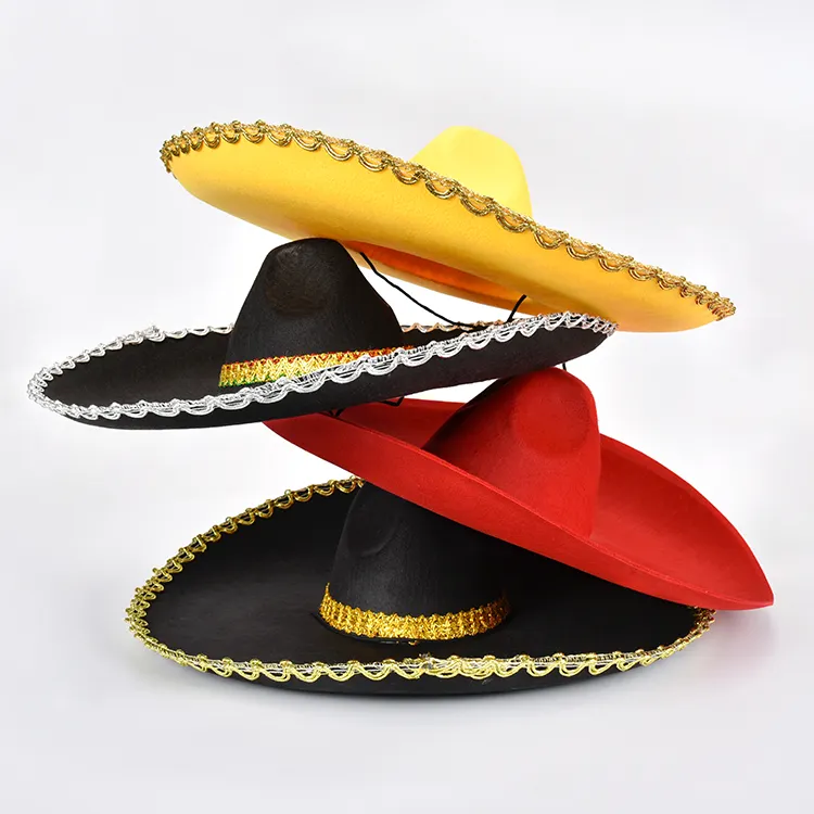 Novedad sombrero mexicano mexicana de lujo accesorios de vestir negro rojo amarillo sombrero mexicano