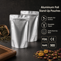 Sachet en aluminium thermoscellé avec soufflet, fermeture éclair, debout, personnalisé, argenté, blanc, fond plat, pour aliments pour animaux de compagnie, chips de fruits