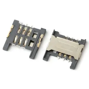 Konektor kartu sim mikro SIM-1.8B, 1.8 tinggi 6 pin berlapis emas konektor kartu sim memori dorong