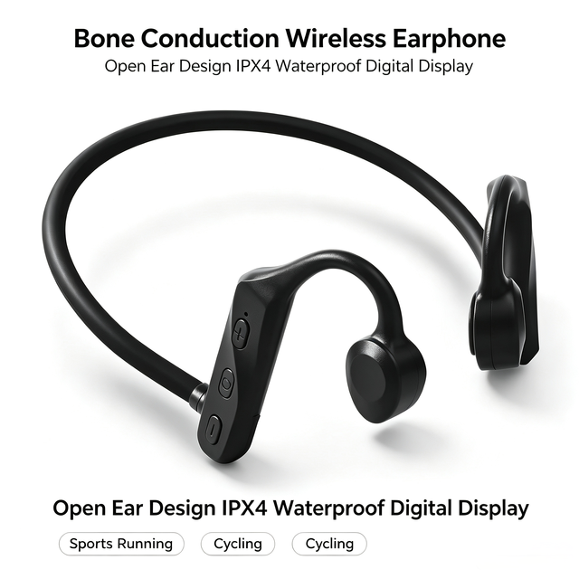 Open Ear Bone Conduction Headset Wireless Sports Earphone IPX4 Waterproof Digital Display for Running Cycling