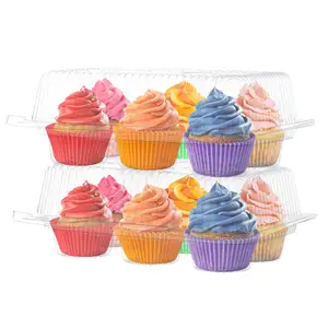 Custom 1 2 4 6 12 Titulares Transportadora Cupcake Plástico Transparente Blister Clamshell Recipientes Sobremesa Muffins Caixa De Embalagem Com Tampa De Cúpula