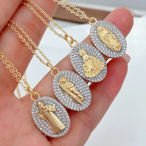 Colgante de circonita cúbica chapada en oro/plata de moda, colgante de circonita cúbica de religión de <span class=keywords><strong>San</strong></span> <span class=keywords><strong>Benito</strong></span>/Virgen María/<span class=keywords><strong>San</strong></span> Judas, colgante de circonita cúbica al por mayor - Product Image 2